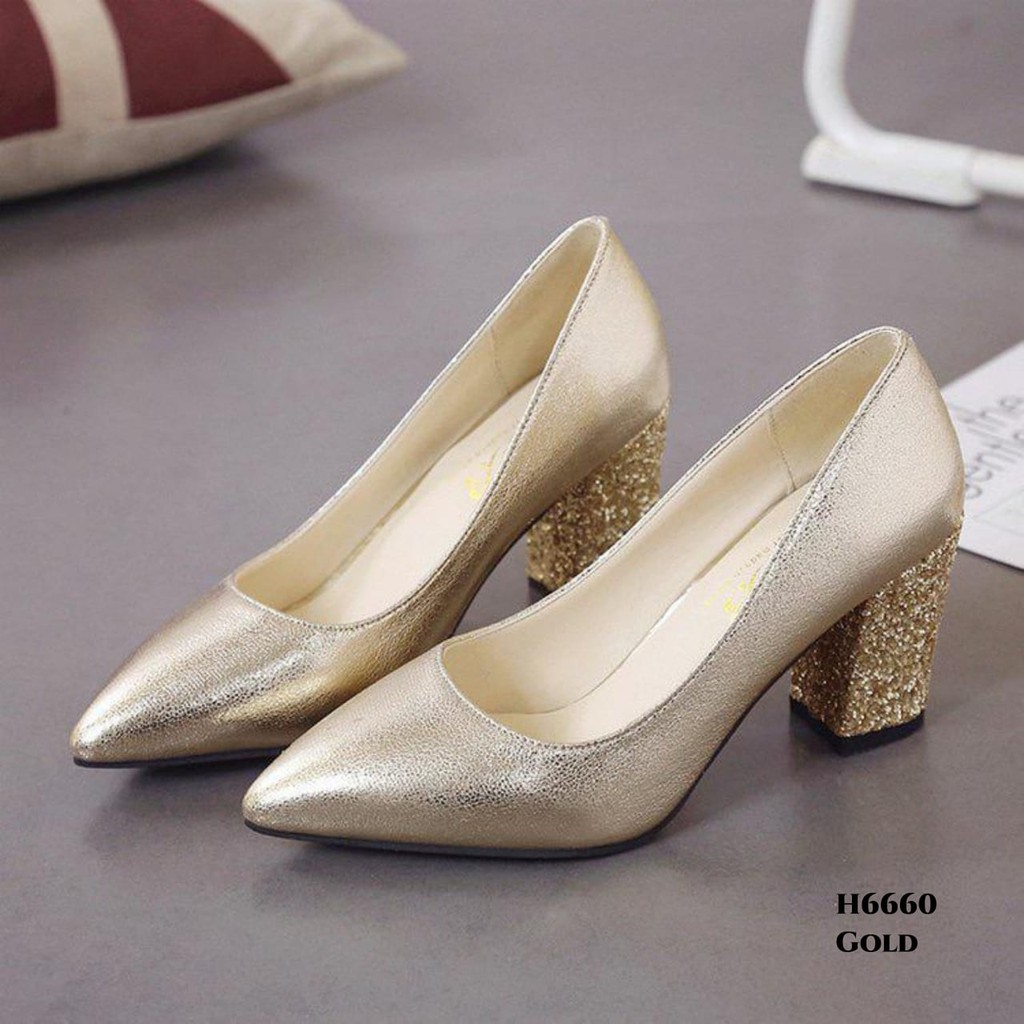 RESTOCK WYN SEPATU HEELS SHALLOW GLIITERS H6660