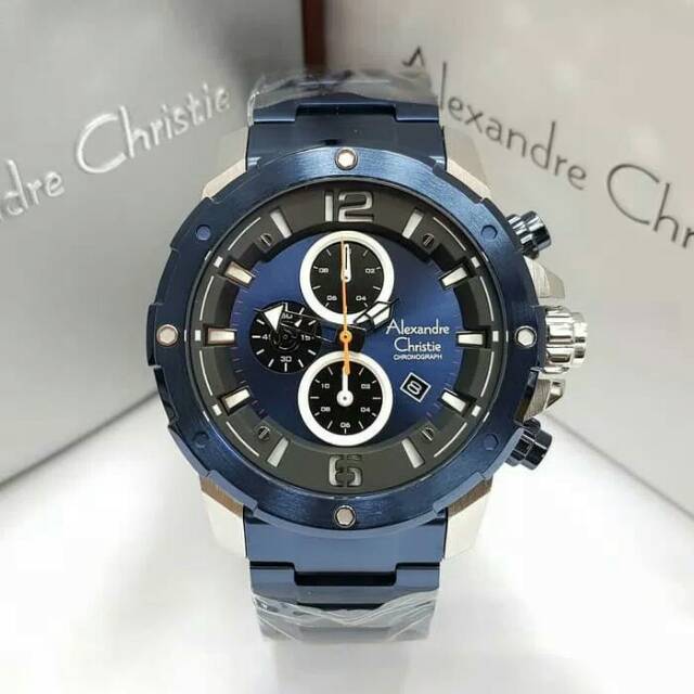 Jam Tangan Pria Rantai Alexandre Christie AC 6410 Silver Blue Original Best Seller AC6410 Biru