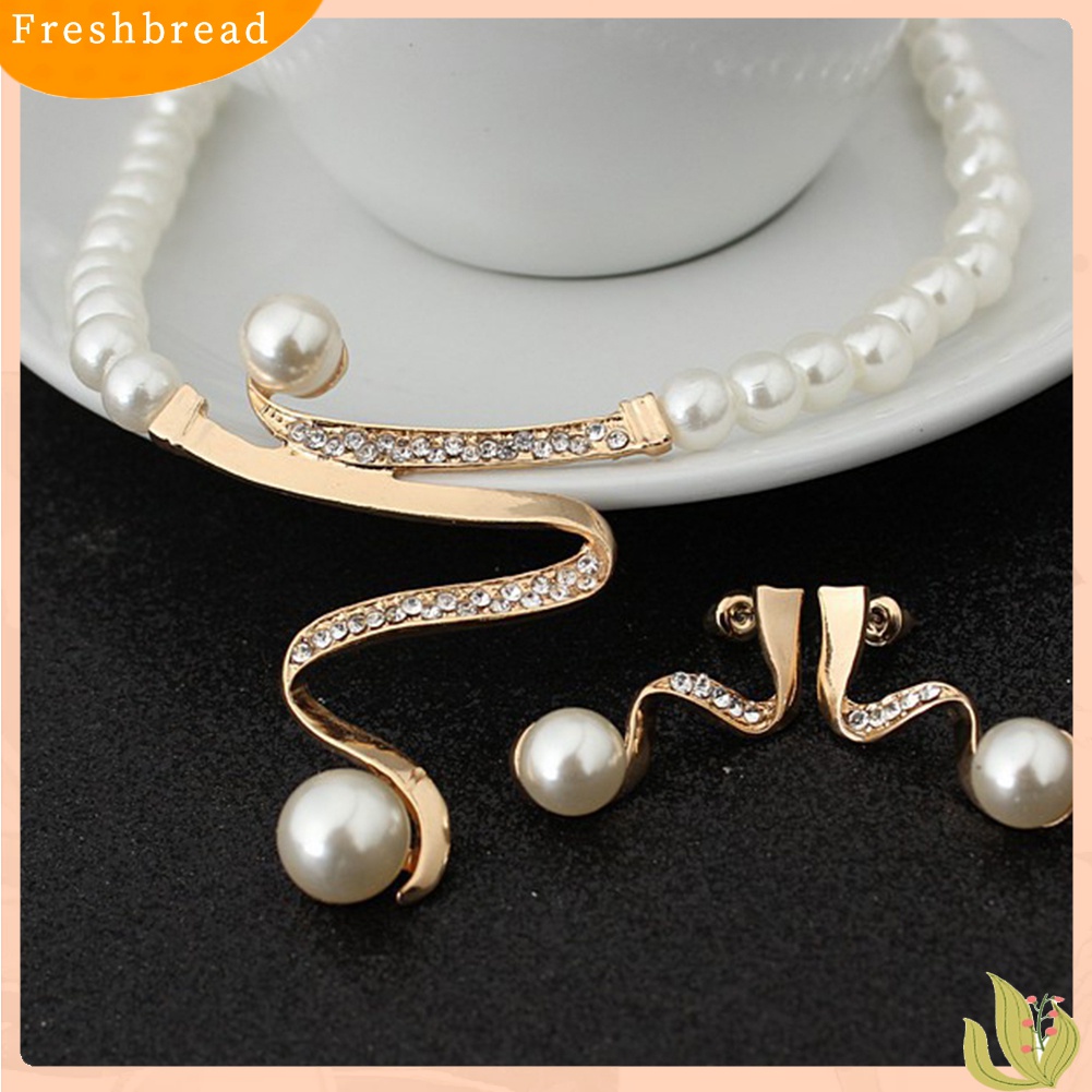 Terlaris Rhinestone Faux Pearl Beaded Necklace Stud Earrings Bridal Wedding Jewelry Set