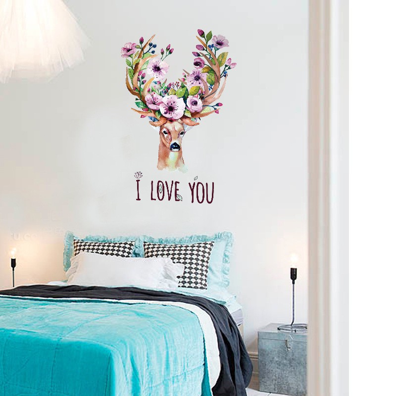 Reliza Wall Sticker Flowers Deer Kepala Rusa Stiker Dinding LDR