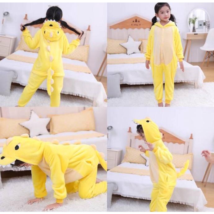 KOSTUM ONESIE DINO KUNING DINOSAURUS PIYAMA BAJU TIDUR COSPLAY ANAK
