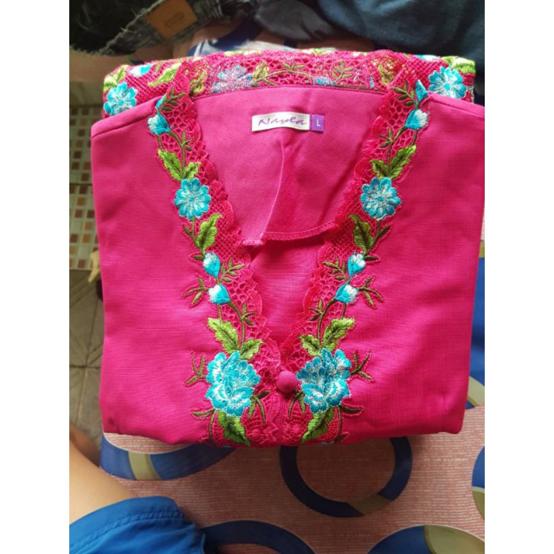 Kebaya Encim Bordir Kombinasi/Kebaya Encim Jumbo/Encim LD 120/kebaya tradisional/kebaya kartini-Pink fanta
