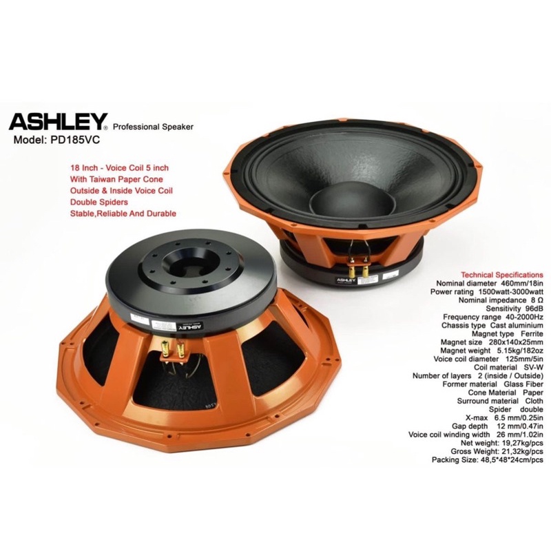 Speaker Component Ashley PD185VC 18 inch Original Ashley PD 185VC