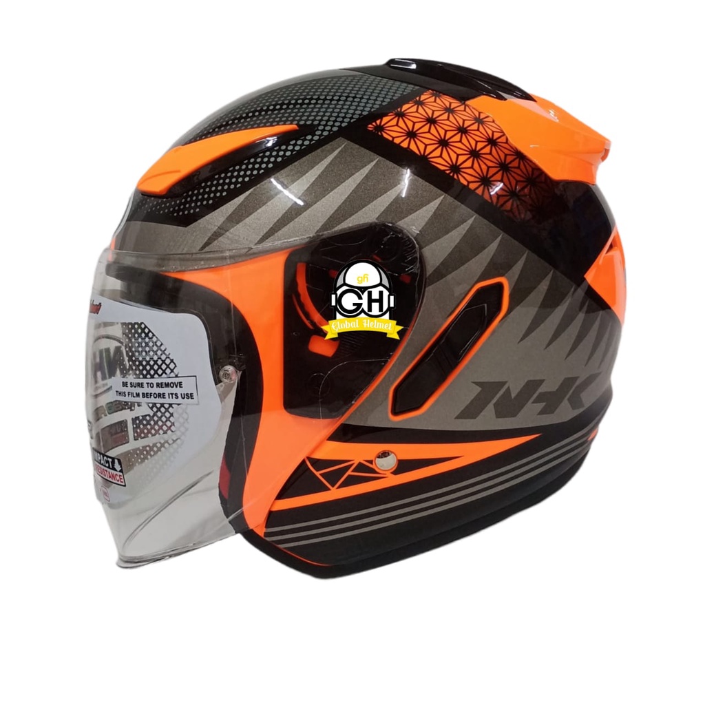 HELM NHK R1 MOTIF BIZARE ORANGE FLO SILVER NHK R-1 BIZARE ORANGE FLOURECENT SILVER DOUBLE VISOR