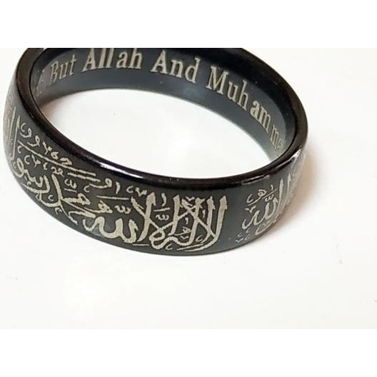 ➩ VeE Cincin Tauhid Islam Muslim Ukiran Lafadz Syahadat bahan Titanium - Emas ☻