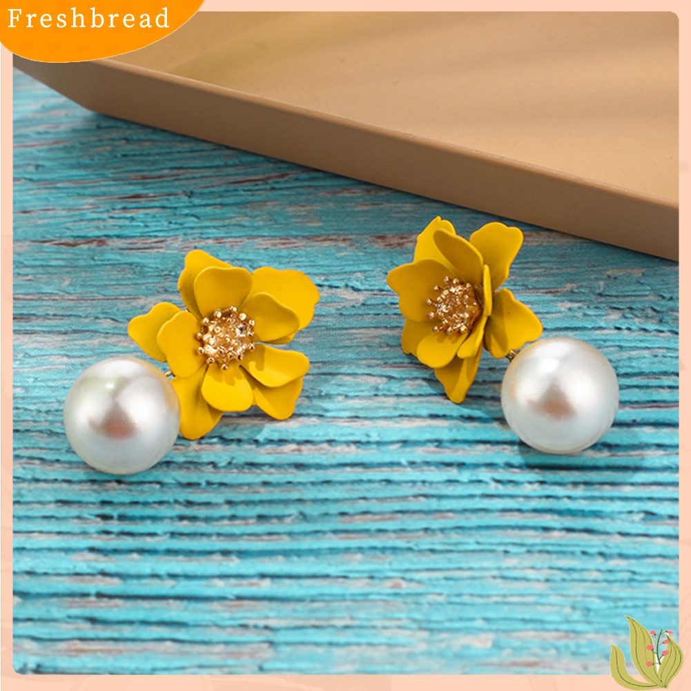 Terlaris Women Fashion Flower Faux Pearl Pendant Ear Studs Party Earrings Jewelry Gift