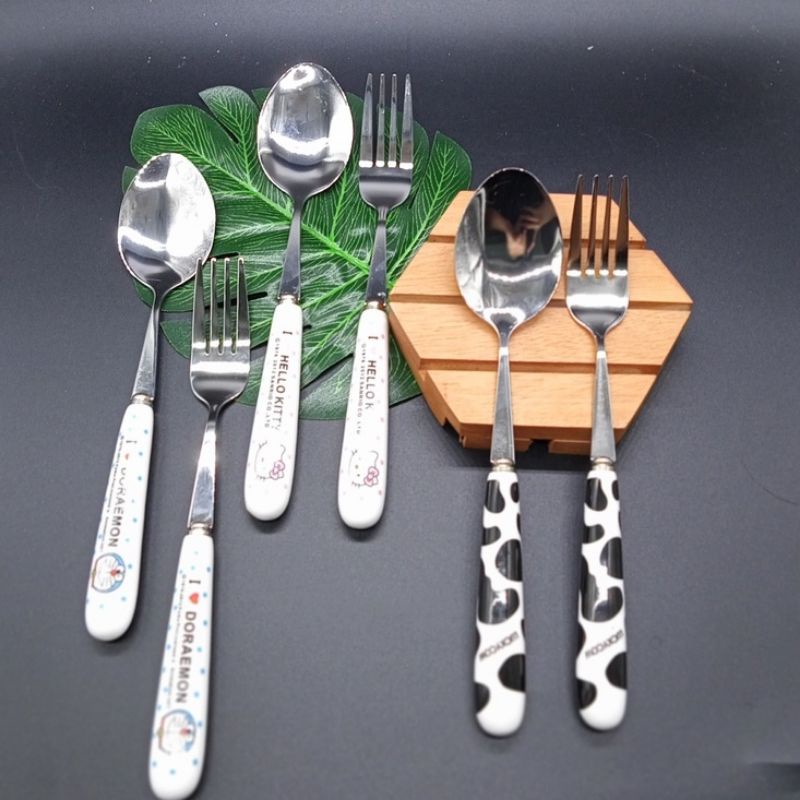 Sendok Garpu Karakter Set Stainless - Alat Makan Set Anak / Dewasa