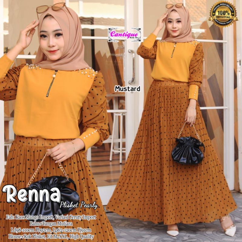 Renna Set Pakaian Wanita Setelan Blouse + Rok Plisket Fab Kaos Mango Import Variasi Ceruty Import