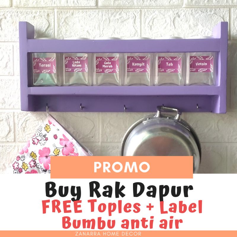 Rak Dapur Gantung Tempat Bumbu Ungu ada cantolan peralatan dapur shabby lilac