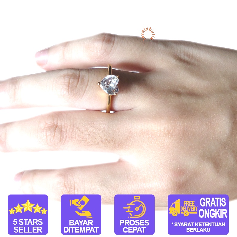 Lovelybutik - Cincin Titanium Anti Karat Selamanya Azalea Cincin Wanita Titanium Permata Love Warna Silver BONUS KOTAK PERHIASAN