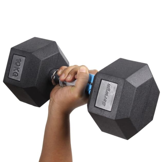 BERWYN 10KG HEXAGONAL RUBBERISED DUMBBELL / DUMBELL (LAPISAN KARET)