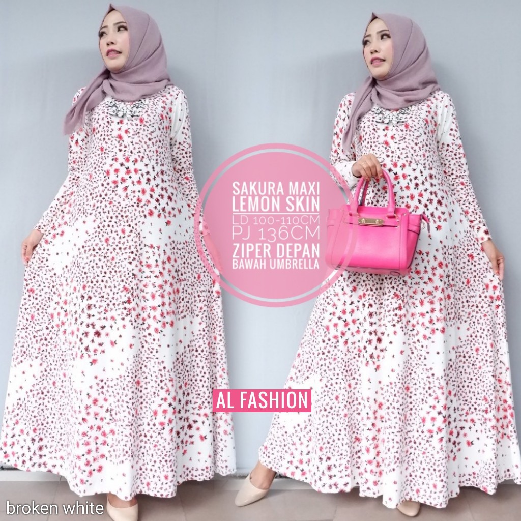 termurah/baju/dress/muslim/busana/kekinian/maxy sakura maxi white ori by al 031117