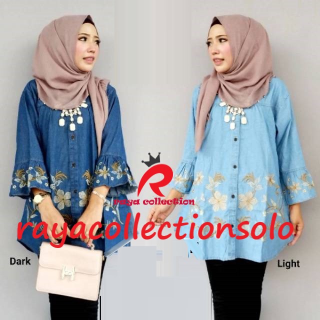 Atasan Jumbo Jeans Ukky Top Bordir Jumbo / Blouse Busui Wanita Bordir / Atasan Trompet Jeans