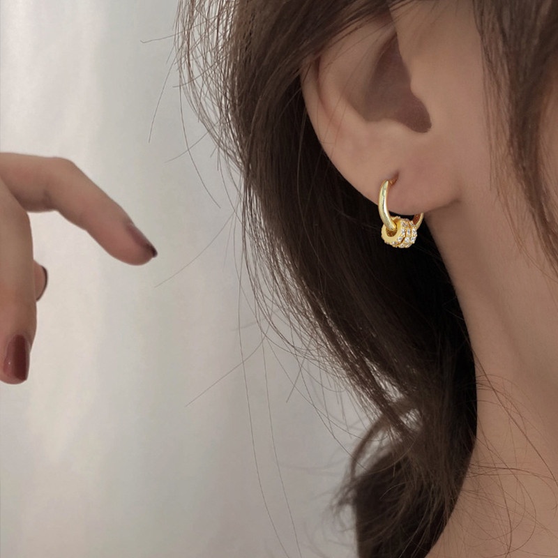 [ACKER] Anting-anting Hoop Zircon Kecil Yang Indah Anting-Anting Drop Lingkaran Emas Anting-Anting Tindik Sederhana