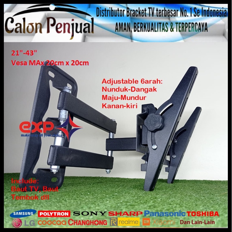 Bracket TV POLYTRON 14 s/d 43 inch 6 ARAH FULL BESI SUPER KOKOH GARANSI 100% ORI