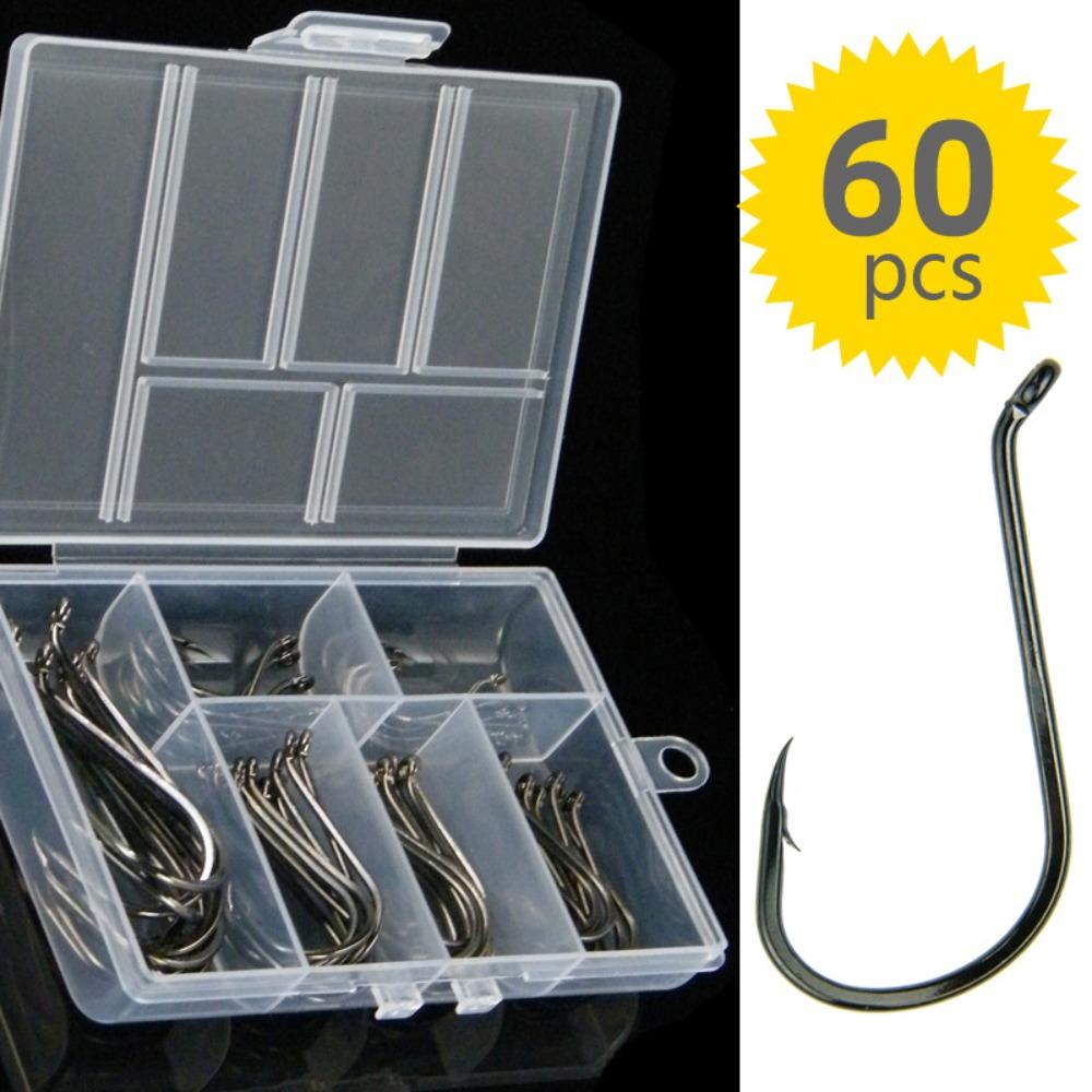 Preva 60pcs Treble Fishing Hook Aksesoris Pancing Berduri Bening Kotak Tiga Jangkar