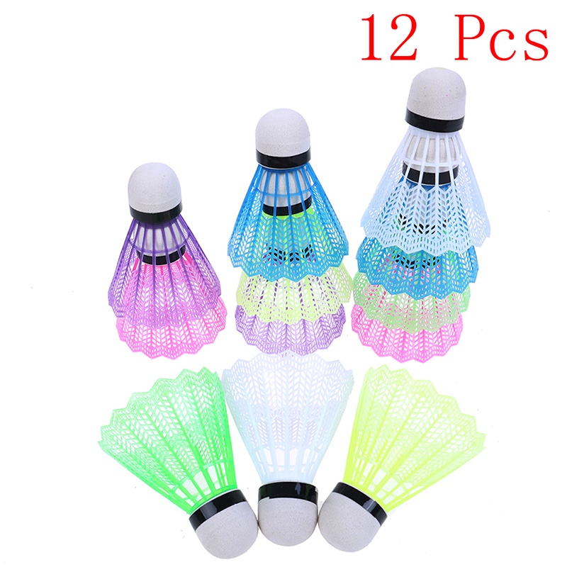 （✔✔❤12pcs Shuttlecock / Kok Badminton Bahan Plastik Warna Warni Untuk Latihan