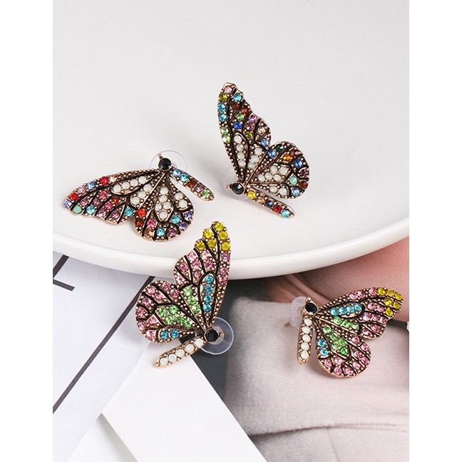 LRC Anting Tusuk Fashion Pink Butterfly Glass Drill Earrings F79962