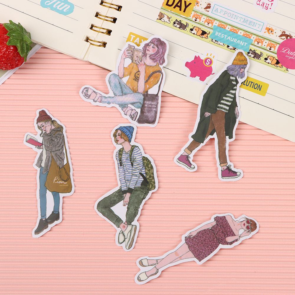 100 / 171pcs Stiker Desain Siluet Kartun Perempuan Dengan Perekat Untuk Dekorasi Album Foto