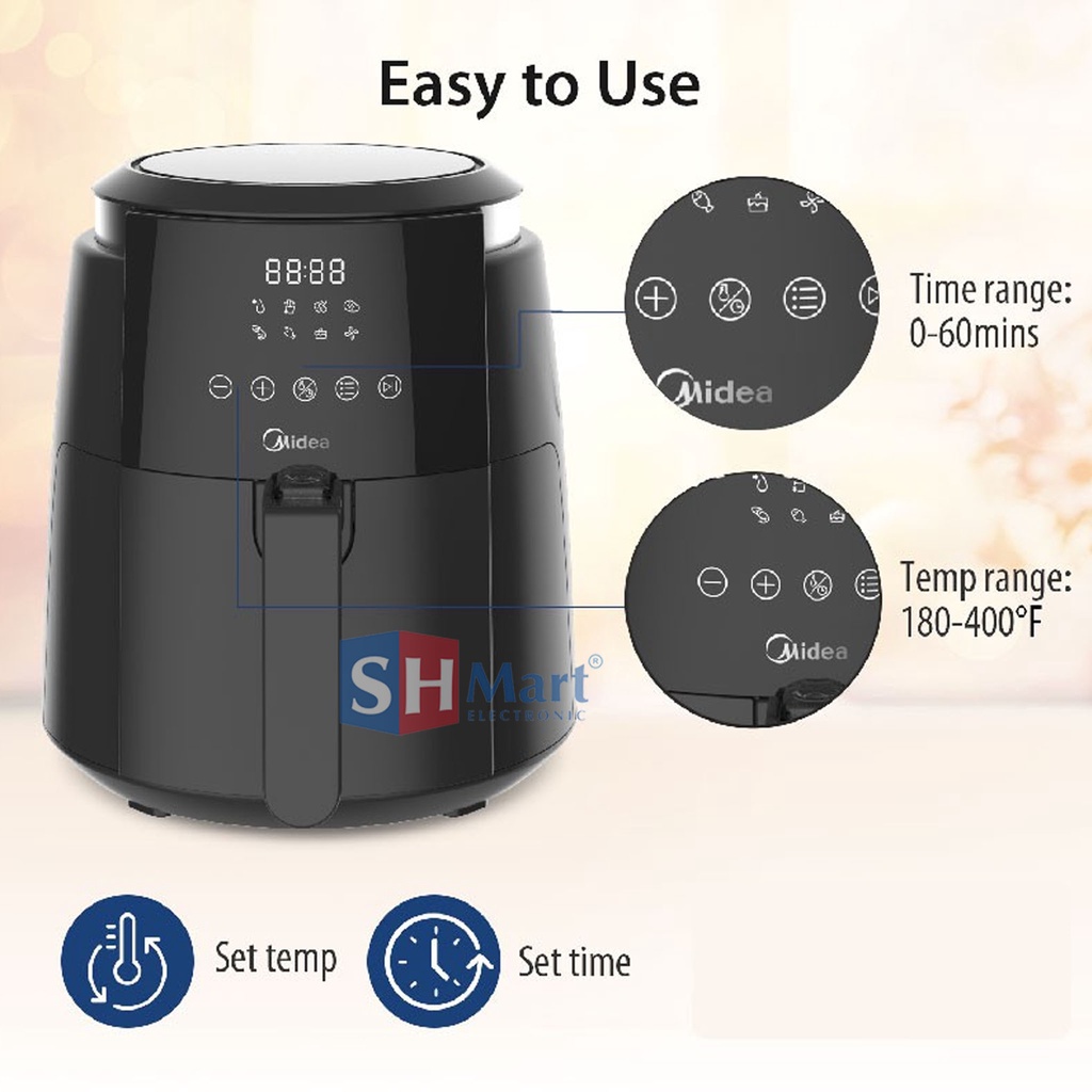 AIR FRYER MIDEA PENGGORENGAN TANPA MINYAK KAPASITAS 4,7 LITER DIGITAL / NON DIGITAL MF-TN35B / MFTN35B MF-CN35B / MFCN35B ORIGINAL