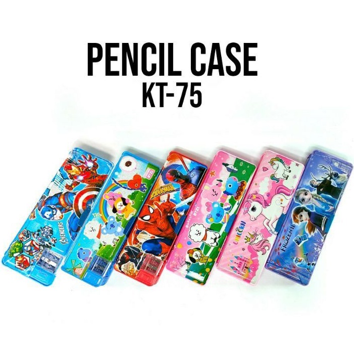 

KT75 Kotak Pensil Magnet 2 sisi Motif Karakter ada Serutan 2 Lubang