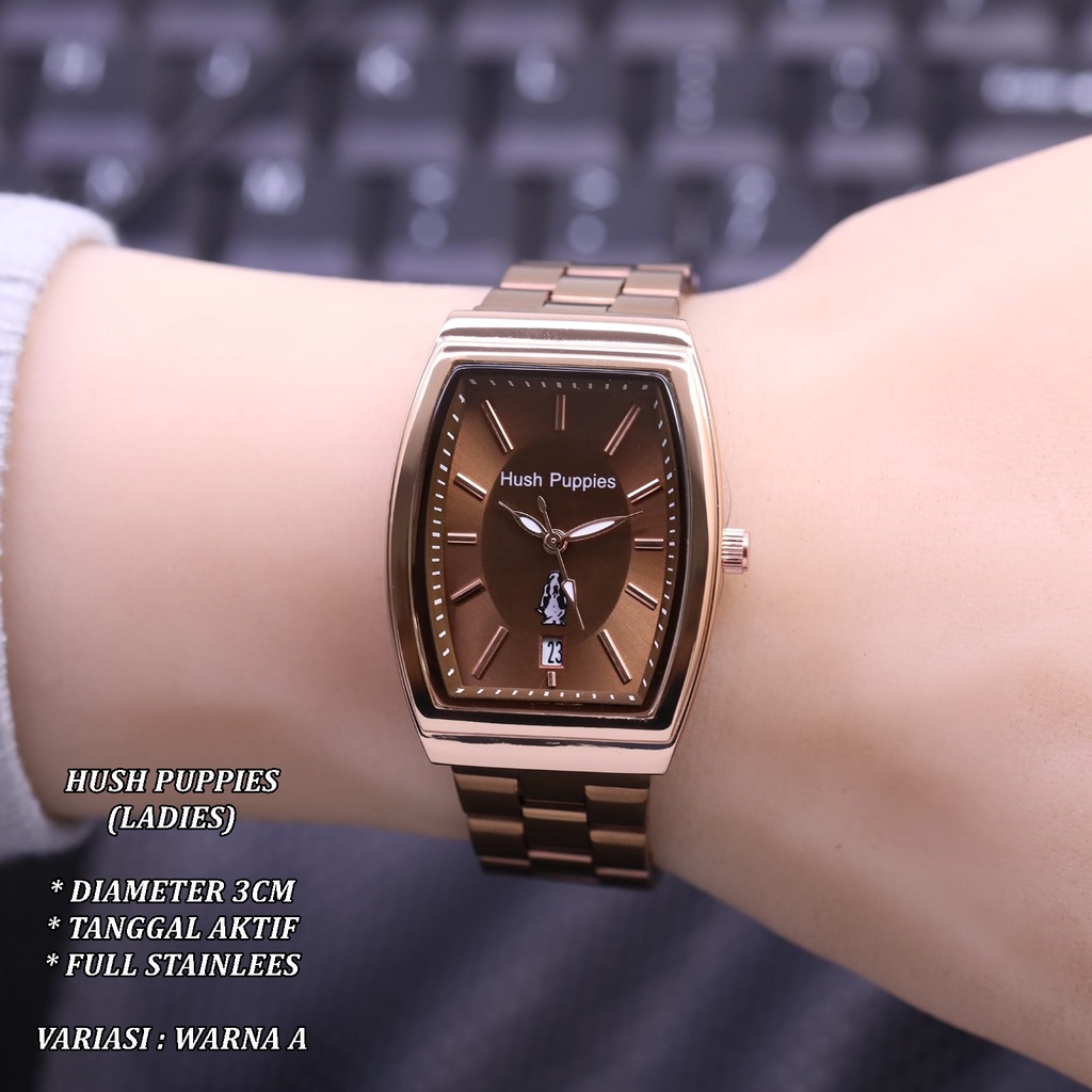 (BISA COD) JAM TANGAN WANITA HUSH PUPPIES RANTAI BODY OVAL TANGGAL AKTIF