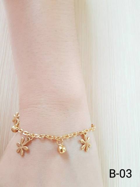 SET Gelang Tangan &amp; Kaki Titanium Gold Motif bunga