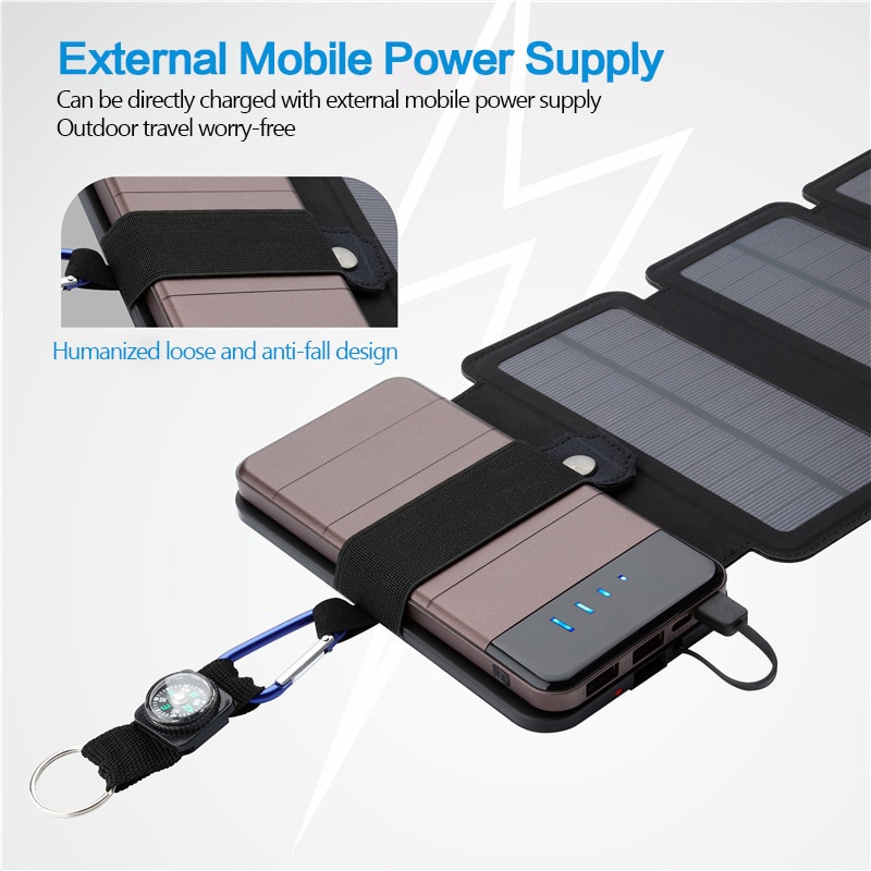 Charger tenaga matahari Solar Panel Portable 5 Folding USB Port 9W 5V HP mobil handphon aksesoris Charging phone Portable Solar Panel Charger Foldable 10W Solar Charger 5V 2A USB Output Folding Solar Panels For Mobile Phones Outdoor Camping