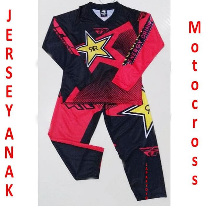 Promo 2019 Jersey anak Rockstar Red sepeda motocross setelan