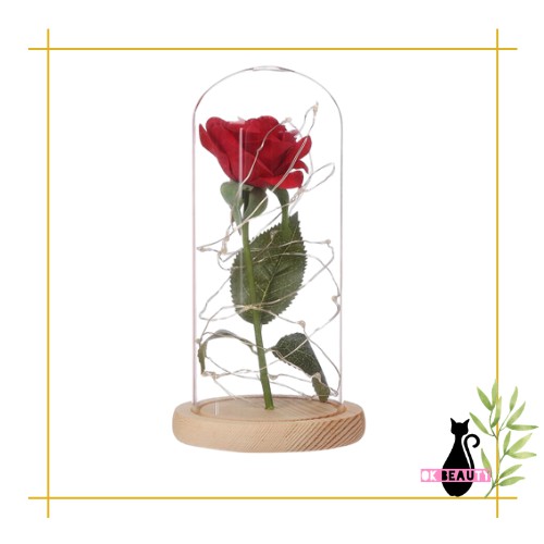 LAMPU BUNGA MAWAR LED KACA DEKORASI HIAS BEAUTY AND THE BEAST ROSE KADO PERNIKAHAN ULANG TAHUN