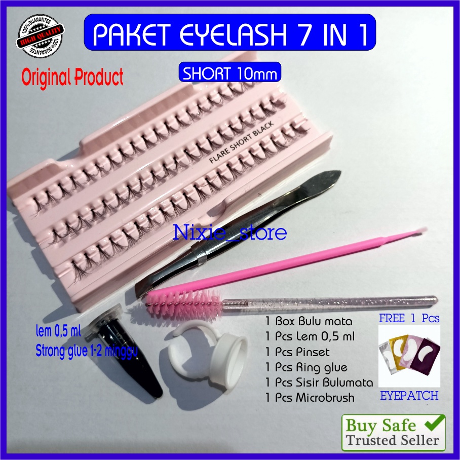 PAKET Bulu Mata Eyelash Extension STRONG GLUE  7 in 1 Tahan 1-2 Minggu