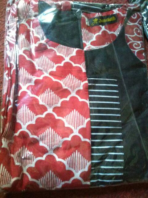 Tunik Nadine Tunic Batik Modern Seragam Kerja Kantor Wanita Murmer Cantik Keren Lucu Katun Merah