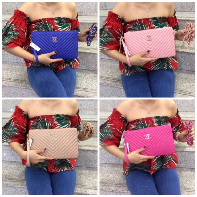 Clutch  Cevron Chevron Import free pompom