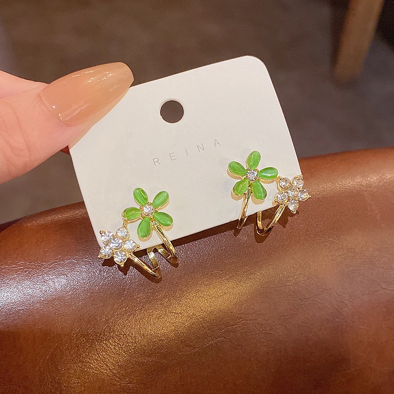 Anting Tusuk Sterling silver 925 Desain Bunga Hijau Hias Batu Opal Zircon Untuk Wanita