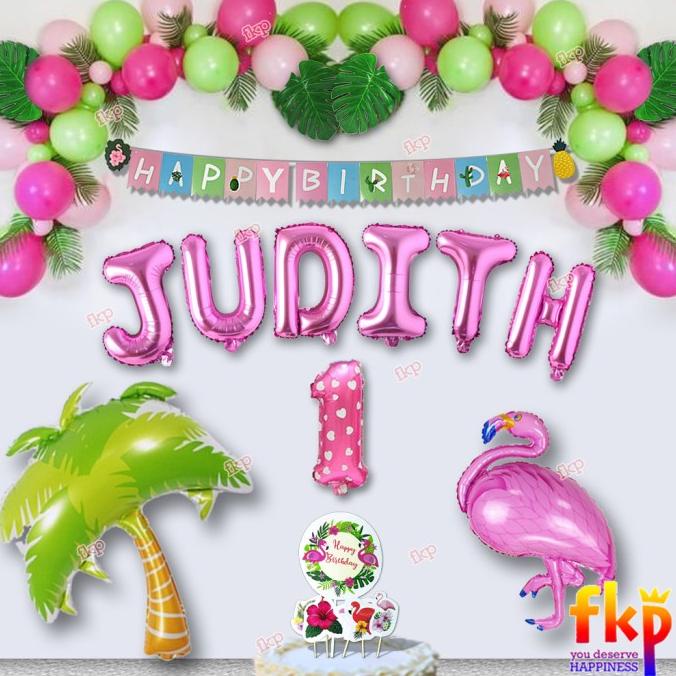 Dekorasi Birthday Tropical Party/ Ulang Tahun Tropis Monstera Flamingo