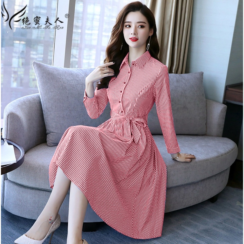 [HNFK] Dress Gelia Dress Korea / Baju Dress Wanita Kekinian / Longdress / Dress Salur / Dress Pesta