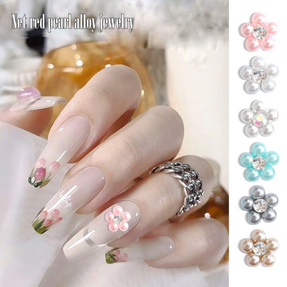 AUGUSTINA Agustin 3D Dekorasi Nail Art Wanita Korea Membuat Perhiasan Kelopak Mutiara Berlian Imitasi Manikur Aksesoris