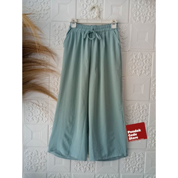 Celana Highweist Warna Mint Kulot Panjang Bahan Cringkel Wanita Celana Cewek