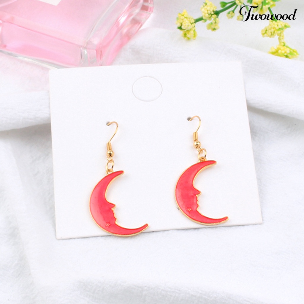 1 Pasang Anting Kait Desain Kartun Bulan Bintang Asimetris Untuk Anak Perempuan