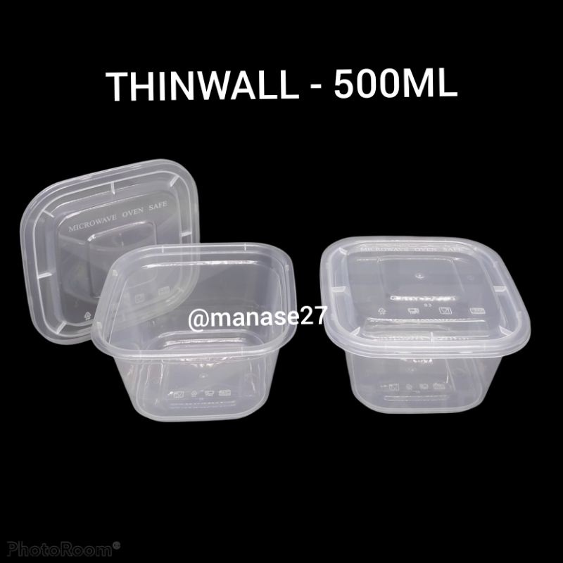 Thinwall 500ml KOTAK tempat makanan plastik mika tebal box dessert bujur sangkar
