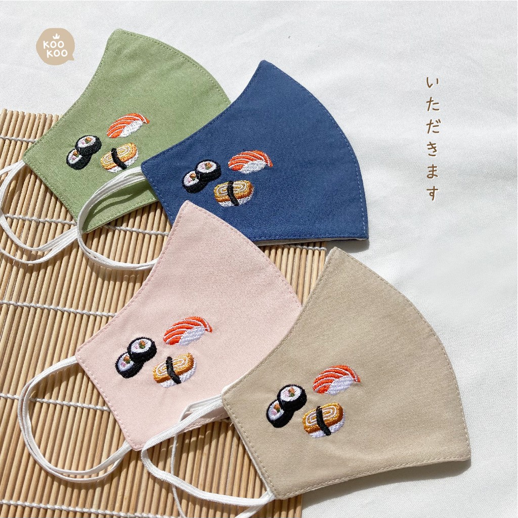 Masker Kain Katun 3 Ply Motif Bordir Sushi [SUSHI MASK]