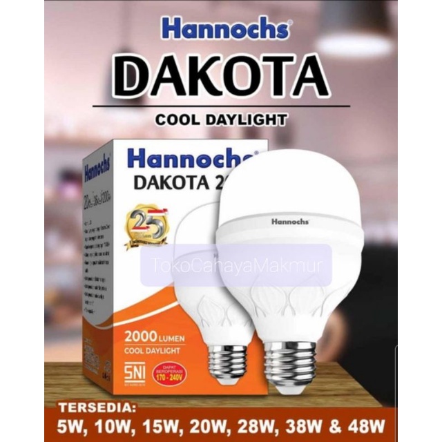 Lampu LED Bohlam Dakota 5w,10w,15w,20w,28w,38w,48w Hannochs CoolDayLight