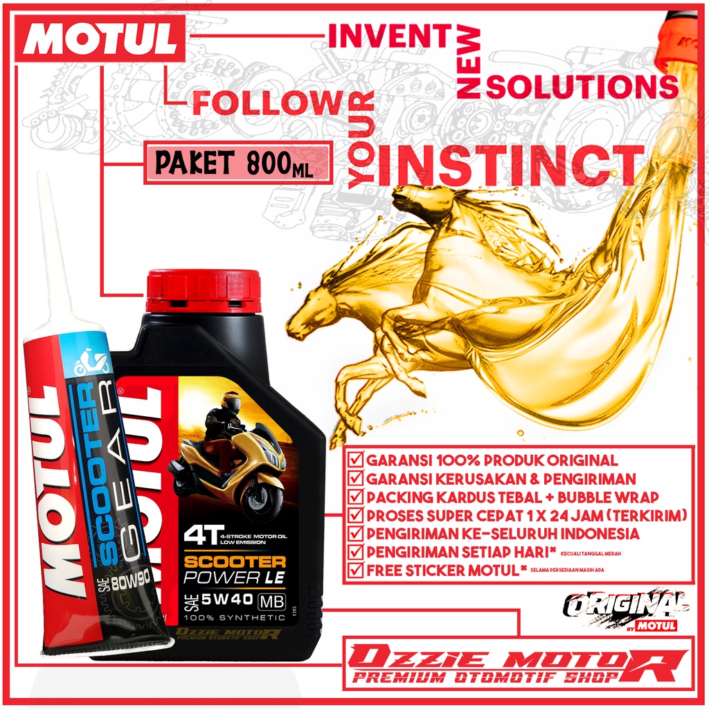 PAKET BUNDLE OLI MATIC MOTUL POWER LE 5W40 800ml dan SCOOTER GEAR 80W90 120ml IMPORT BONUS KANEBO MOTUL / KEYCHAIN GANTUNGAN KUNCI MOTUL