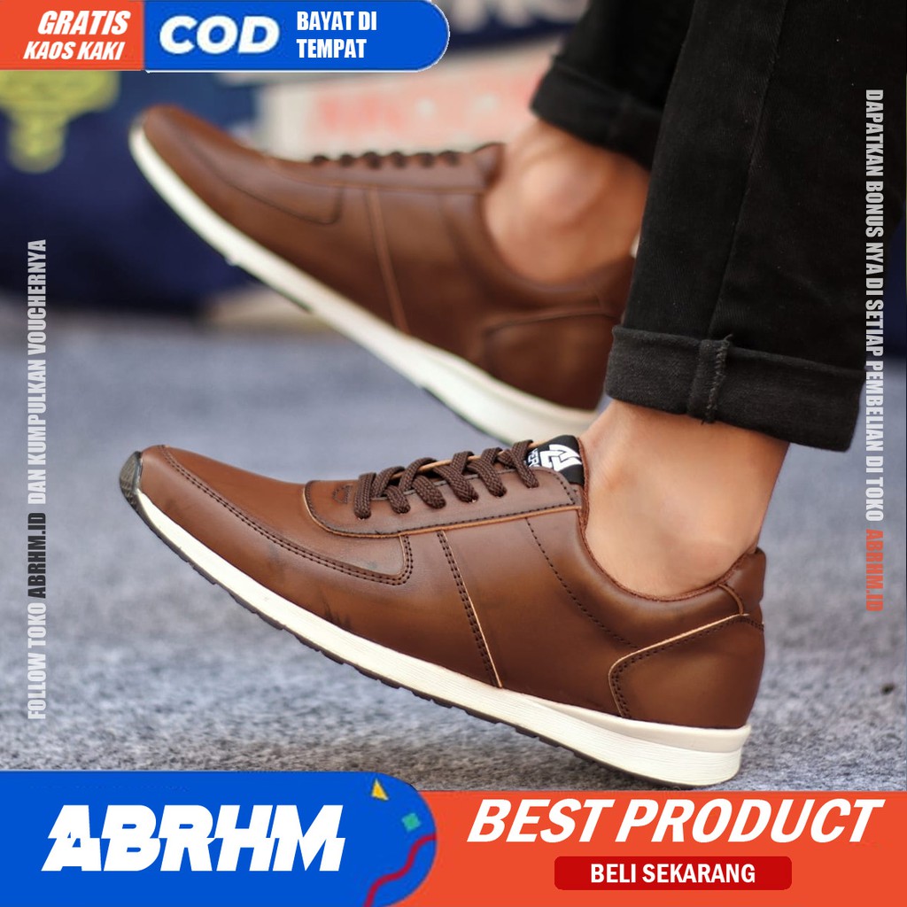 ABRHM x PREY Sepatu Casual Sneaker Pria Sepatu Pria Casual Sneakers Kulit Pu Ori Cowo/Cowok Keren Sepatu Kasual Kerja Kuliah Kondangan Gaya Santai Keren Kekinian Original Murah Terlaris