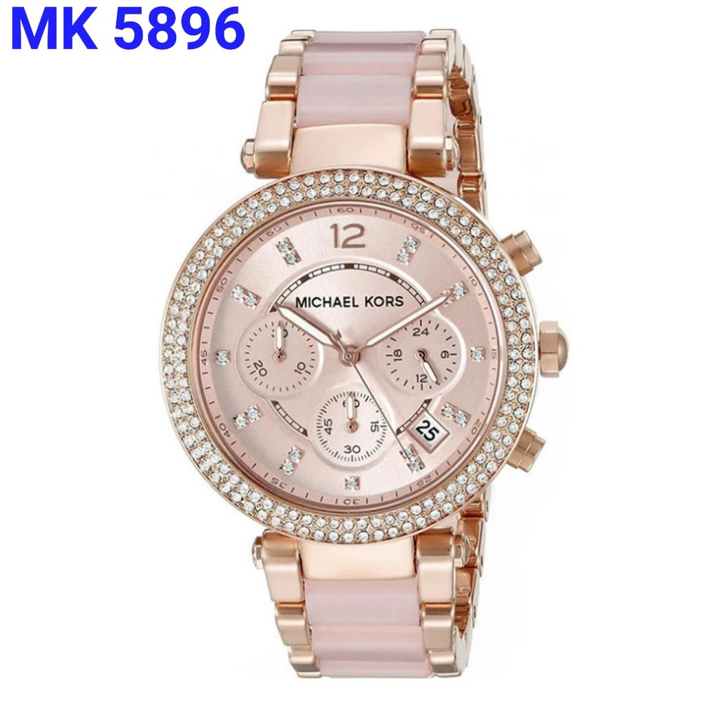 promo michael kors MK 5896 Original, baterai, all steel acrylic, 39mm garansi 1 tahun , free box