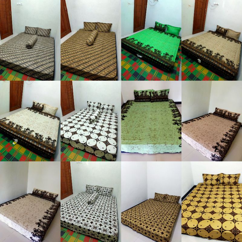 Sprei Batik Sogan Kawung Wayang Pekalongan Ukuran 120x200x30 160x200x30 180x200x30 Katun Halus