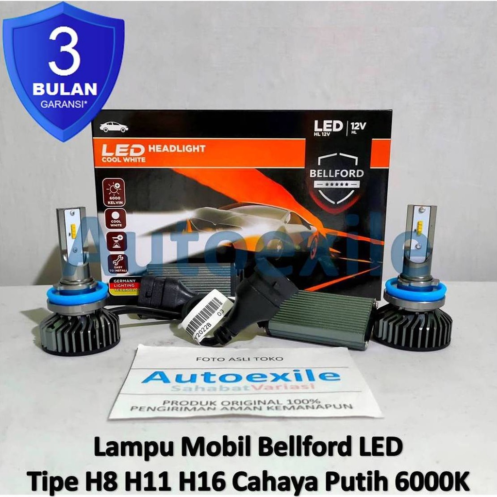 Bellford LED H8 H11 H16 12V Cool White Putih 6000K Garansi Lampu Mobil BRV Civic Ertiga Sienta Innov