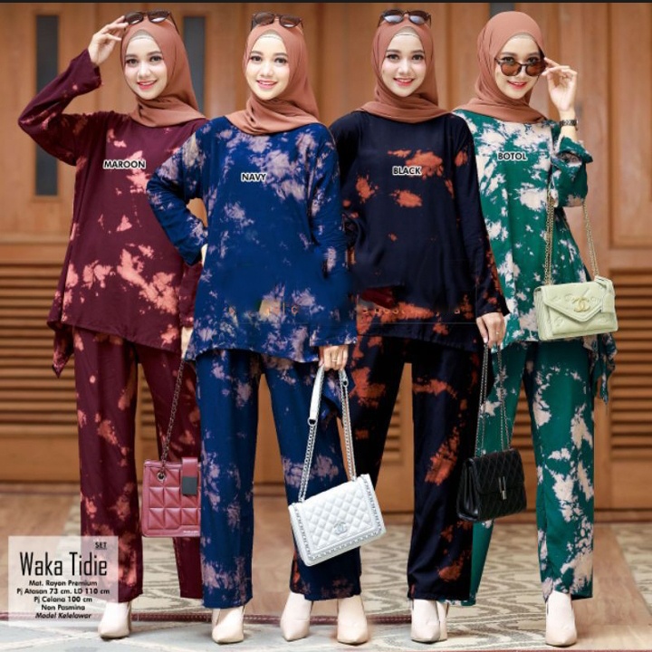 Setelan Set Celana Panjang Waka Tie Dye Warna Rayon Halus/TieDye/Tie Dye Set/Setelan Wanita/One Set-
