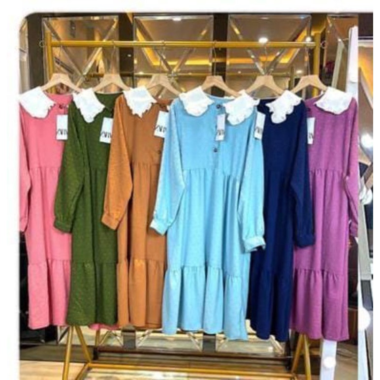 midi dress bahan crinkle ruby