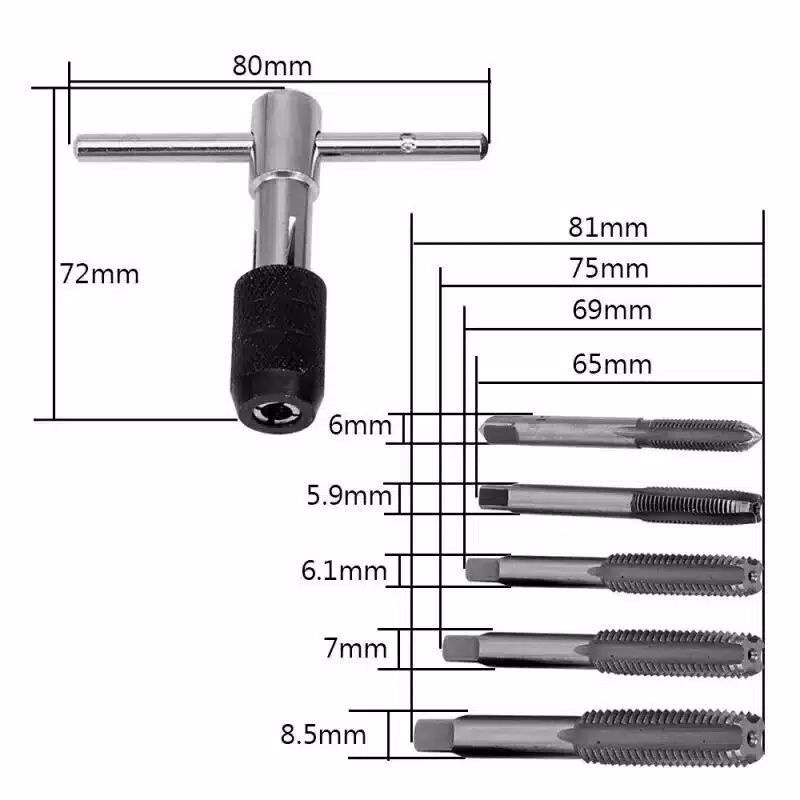 6PCS-Set Kunci Pas Keran Metrik / Set Keran Metrik / Alat Metrik / Set Die Metrik / Set Bor Ulir Manual Mesin Penyadap Metrik